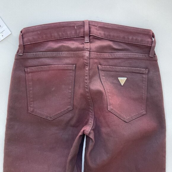 Guess Women’s Sexy Curve Mid Rise Skinny Jeans In Burgundy Light Coated Size 24 - Picture 10 of 11